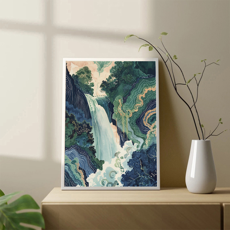 Home Decor Green - 호쿠사이 우키요에 블루 그린 일본 폭포