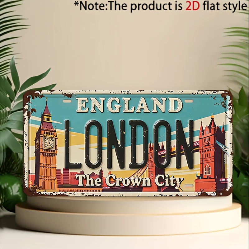 Home Decor London - 빈티지 런던 금속 번호판 표지판, 레트로