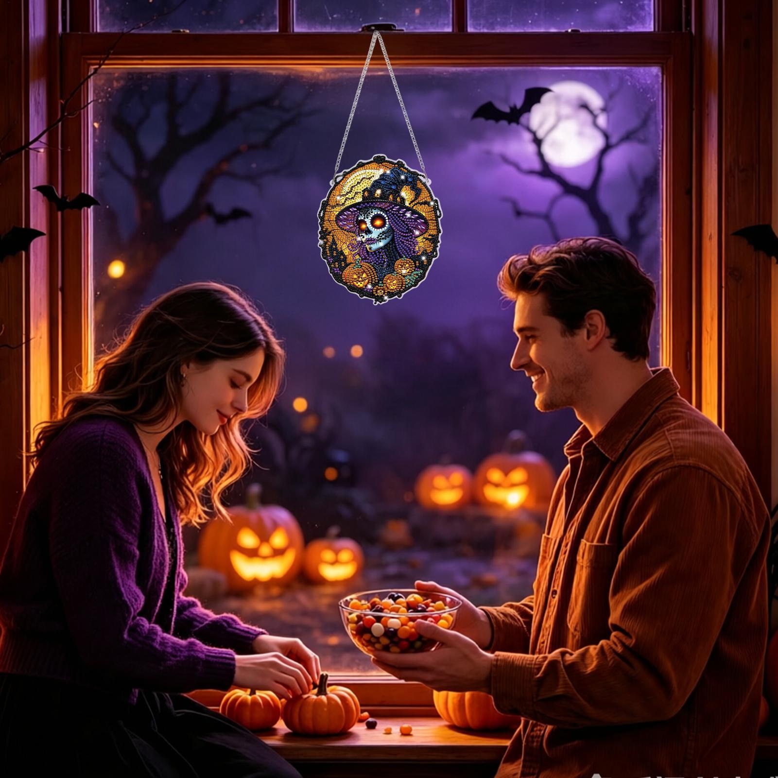 Crystal Sun Catcher - 라인스톤 페인팅 키트 할로윈 마녀 크리스탈