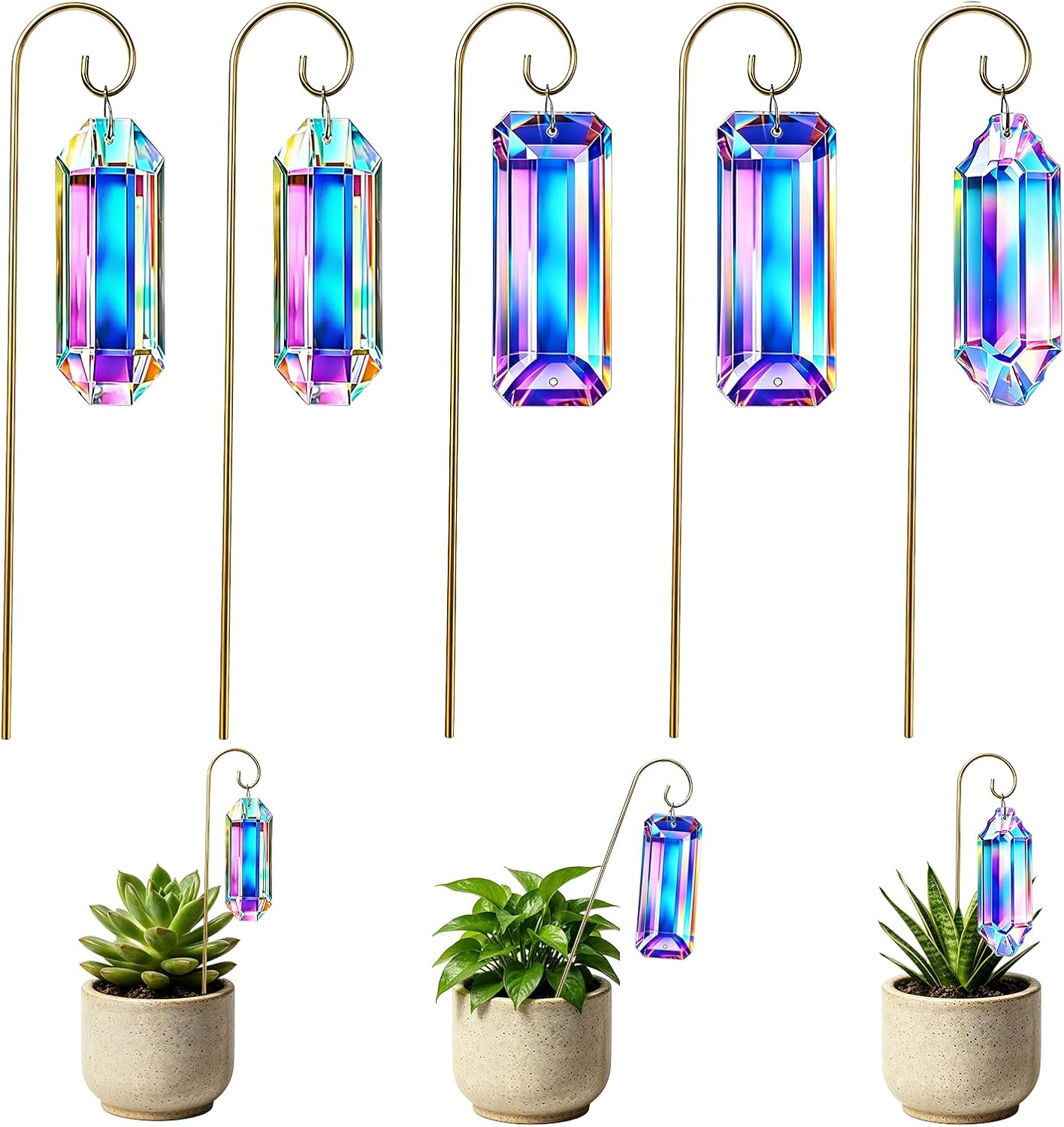 Crystal Sun Catcher - 5개 크리스탈 선캐쳐 식물 지지대 골든