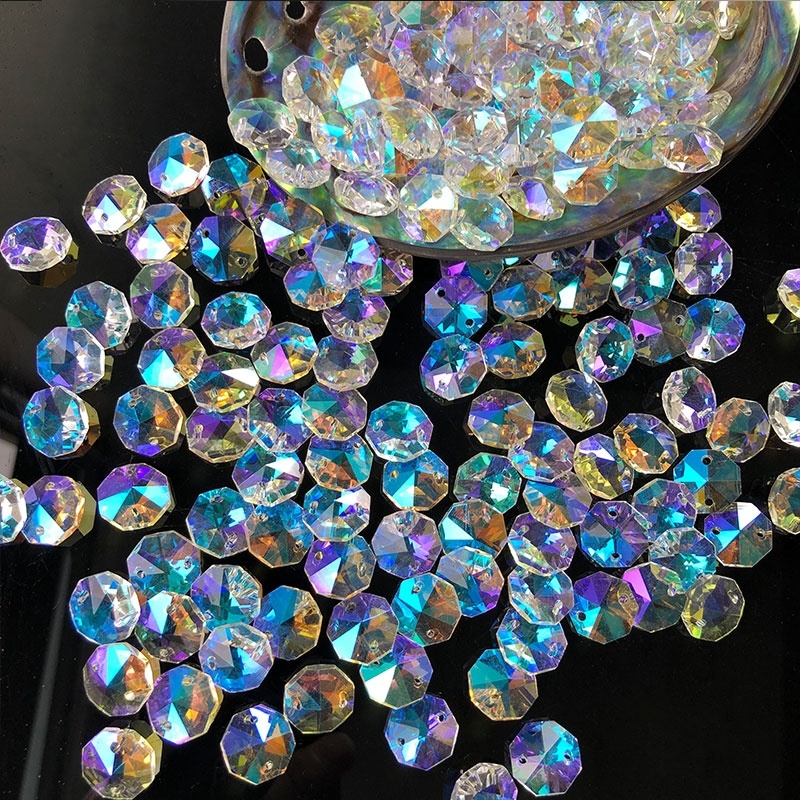 Crystal Sun Catcher - 100개 오로라 크리스탈 유리 팔각형 비즈