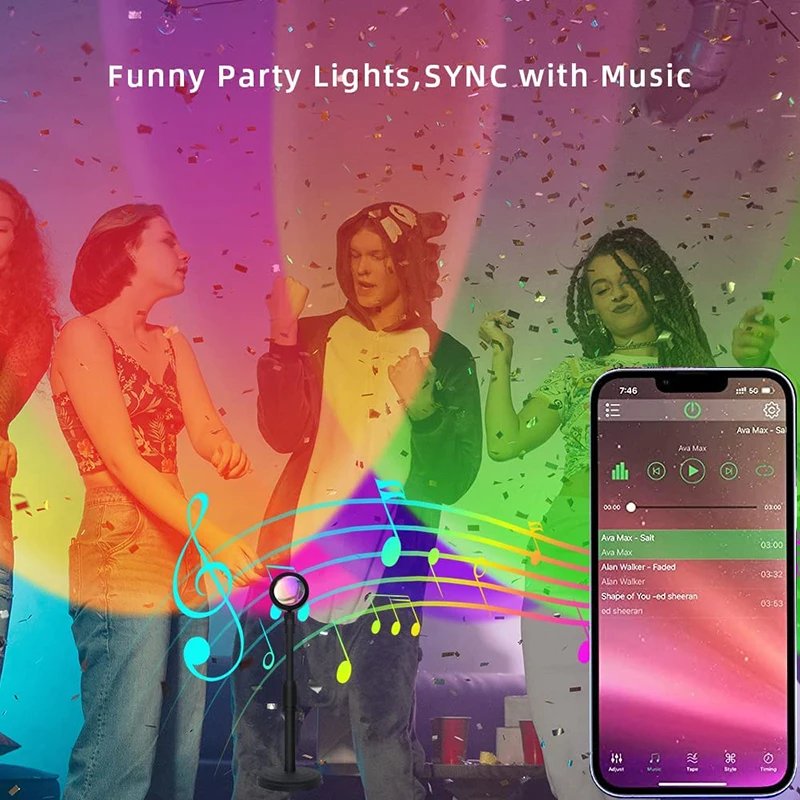 스마트 LED 선셋 램프, 다채로운 변화, 블루투스 앱 - Home Decor Free App 리뷰 및 가격