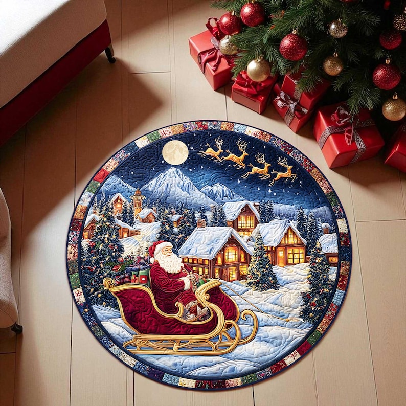 산타 썰매 크리스마스 라운드 도어매트, 빈티지 홀리데이 - Home Xmas Decor Ideas 리뷰 및 가격