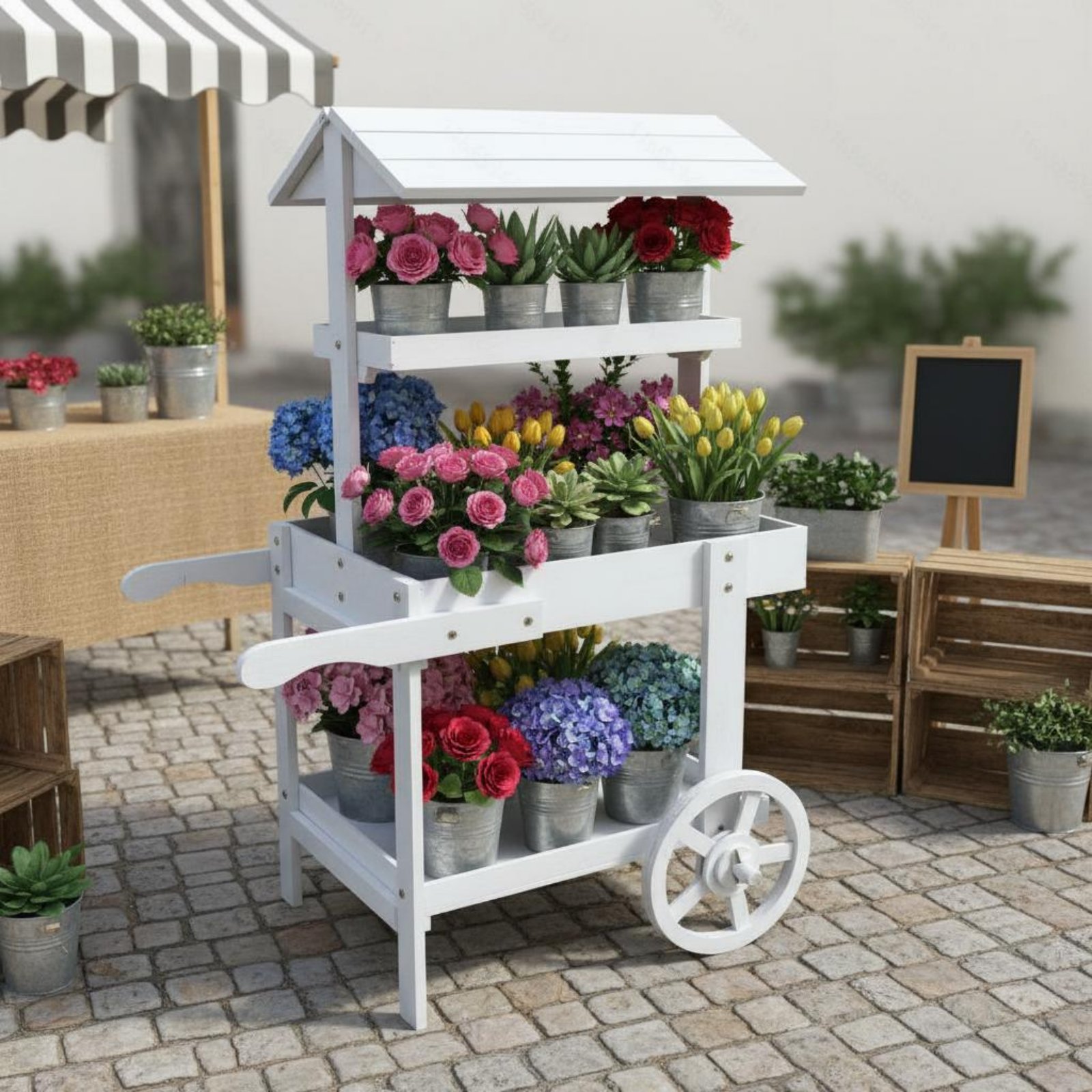 나무 꽃 트롤리 장식 바퀴 꽃 트롤리 스탠드 빈티지 마 - Home Decor Flowers 리뷰 및 가격