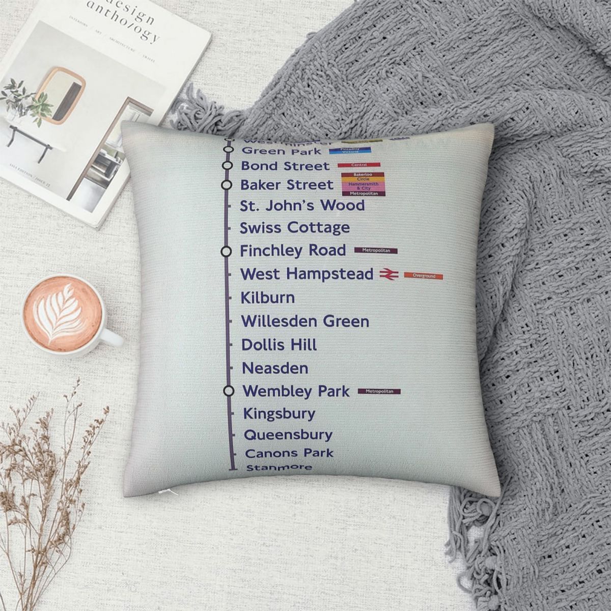 런던 쥬빌리 라인 웨스트바운드 스퀘어 베개 커버 폴리에 - Home Decor London 리뷰 및 가격
