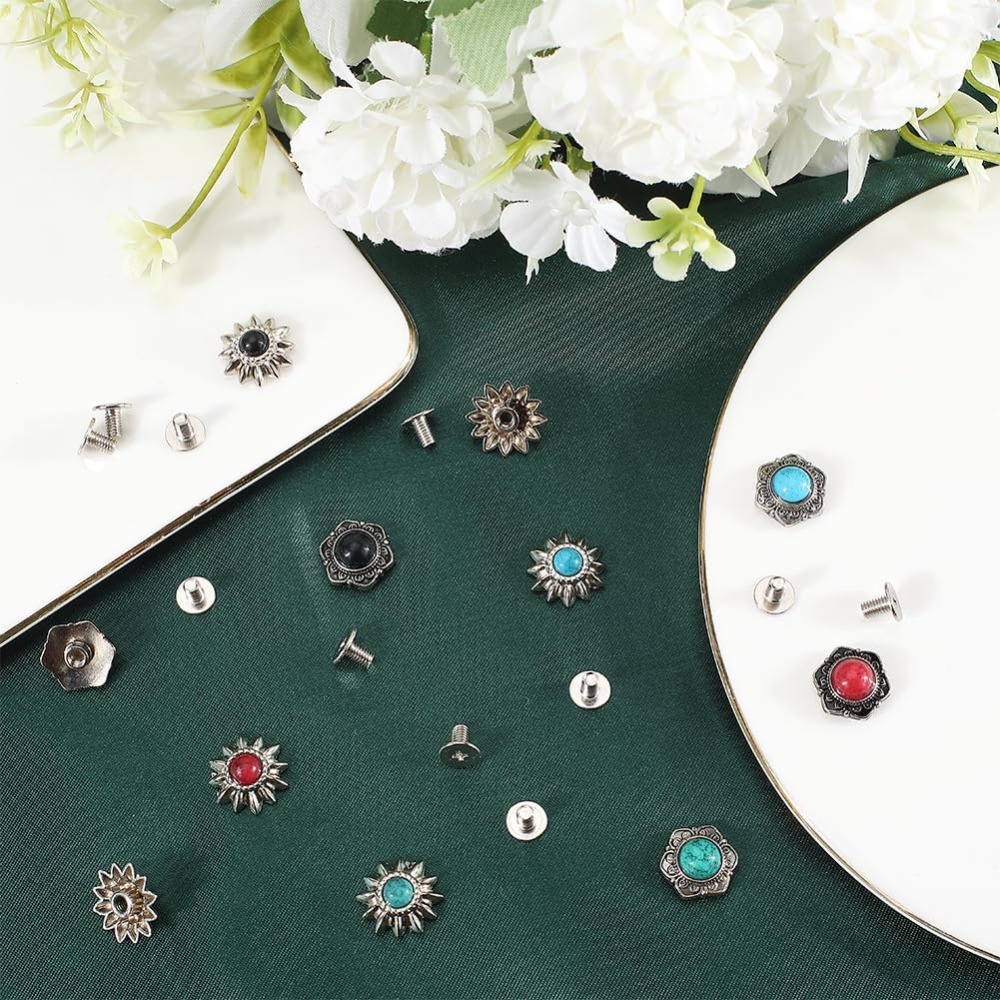 24 세트 8 스타일 서양 나사 다시 버튼 13mm C - Home Decor Flowers 리뷰 및 가격