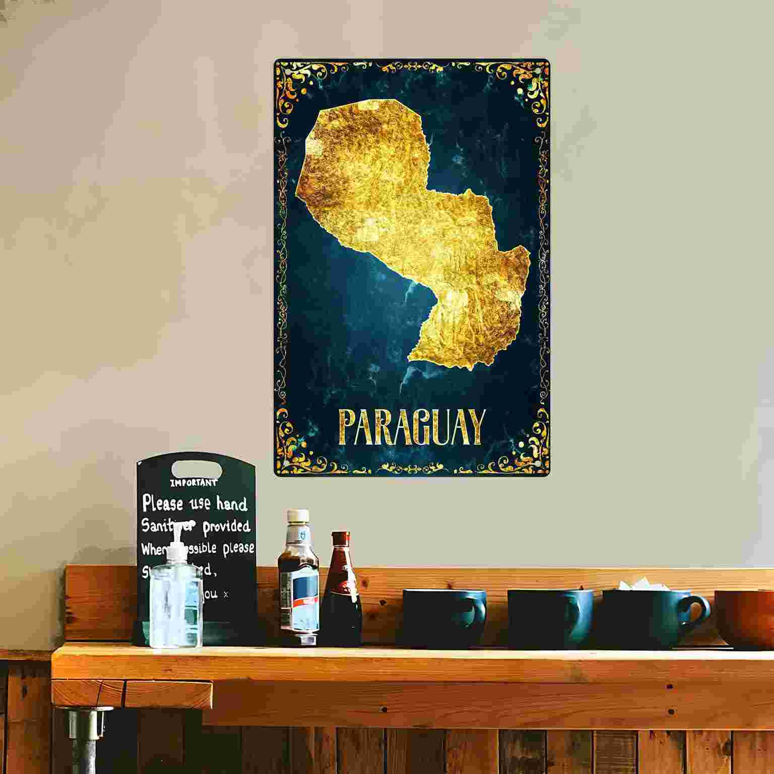 2D 평면 1개 골드 파라과이 지도 금속 벽 장식 사인 - Home Decor Gold 리뷰 및 가격