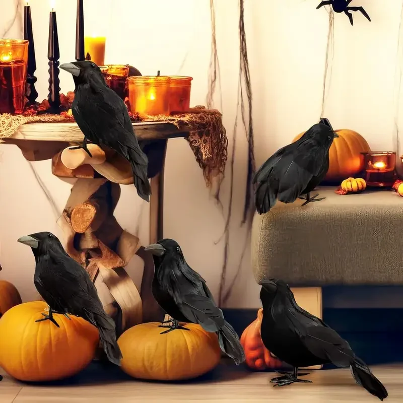1PC 검은 까마귀 할로윈 장식품, 사실적인 플록 가공 - Home Decor Halloween 리뷰 및 가격