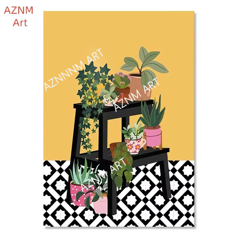 현대 벽 예술 캔버스 그림 북유럽 그리스 타일 식물 집 - Home Decor Green 리뷰 및 가격