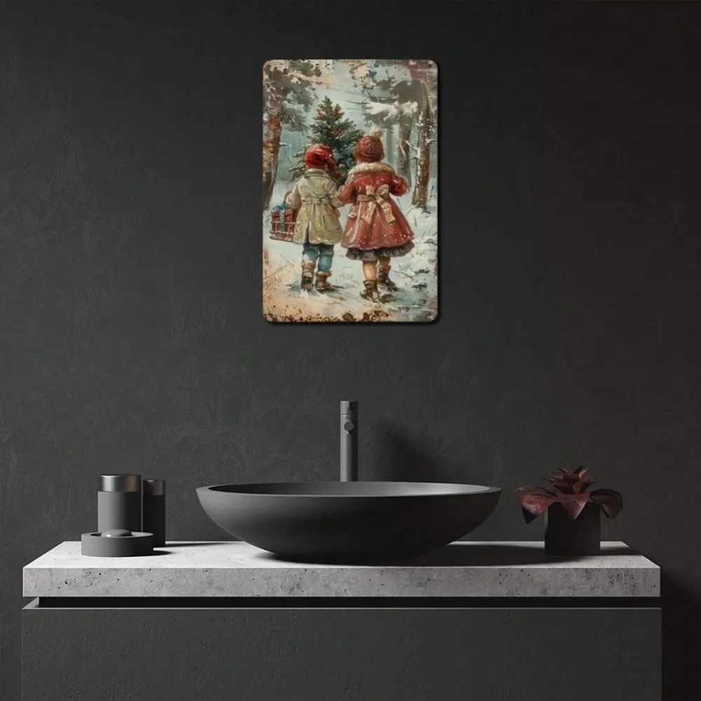 빈티지 크리스마스 금속 간판 8x12인치 - 레트로한  - Home Decor Locations 리뷰 및 가격
