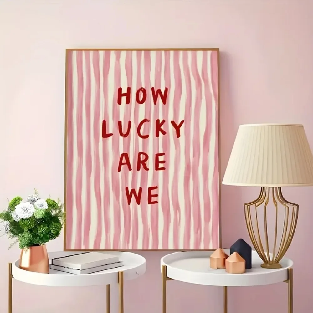 우리가 얼마나 행운인가 핑크 레드 스트라이프 벽 예술  - Home Decor How To 리뷰 및 가격
