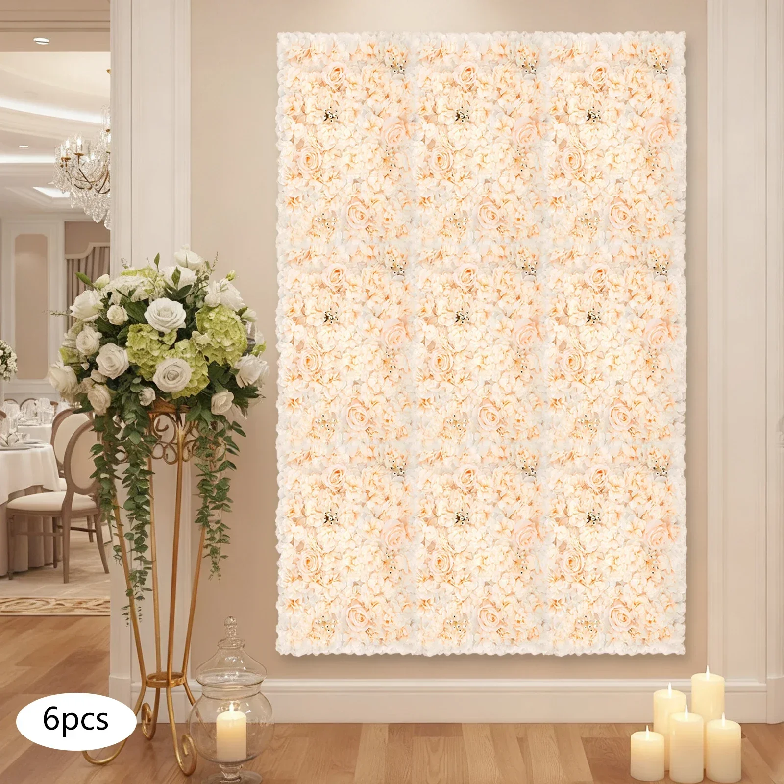 6 PCS 60*40cm 인공 꽃 벽 패널, 샴페인 로 - Home Decor Wall Panels 리뷰 및 가격