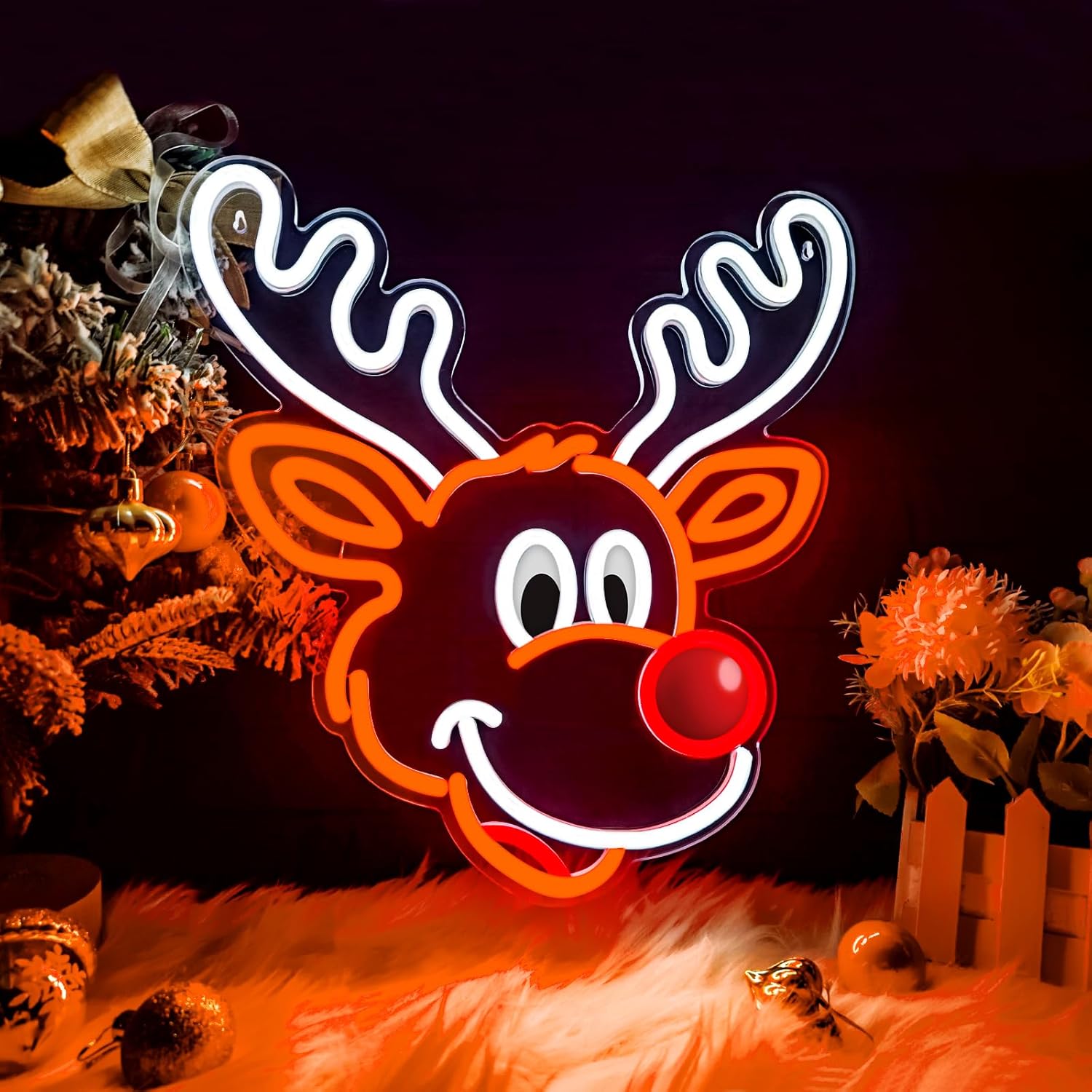 귀여운 크리스마스 순록 네온사인, 빨간 코 LED 조명 - Home Xmas Decor Ideas 리뷰 및 가격