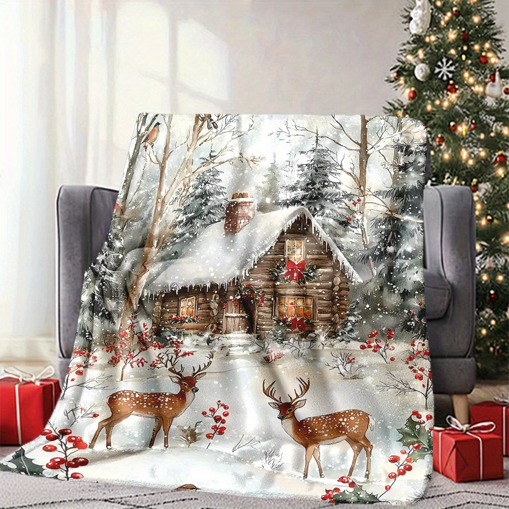 1개 크리스마스 시즌 사슴 담요, 오두막 및 겨울 숲  - Home Xmas Decor Ideas 리뷰 및 가격