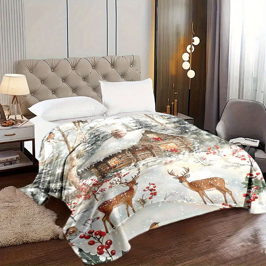 1개 크리스마스 시즌 사슴 담요, 오두막 및 겨울 숲  - Home Xmas Decor Ideas 리뷰 및 가격