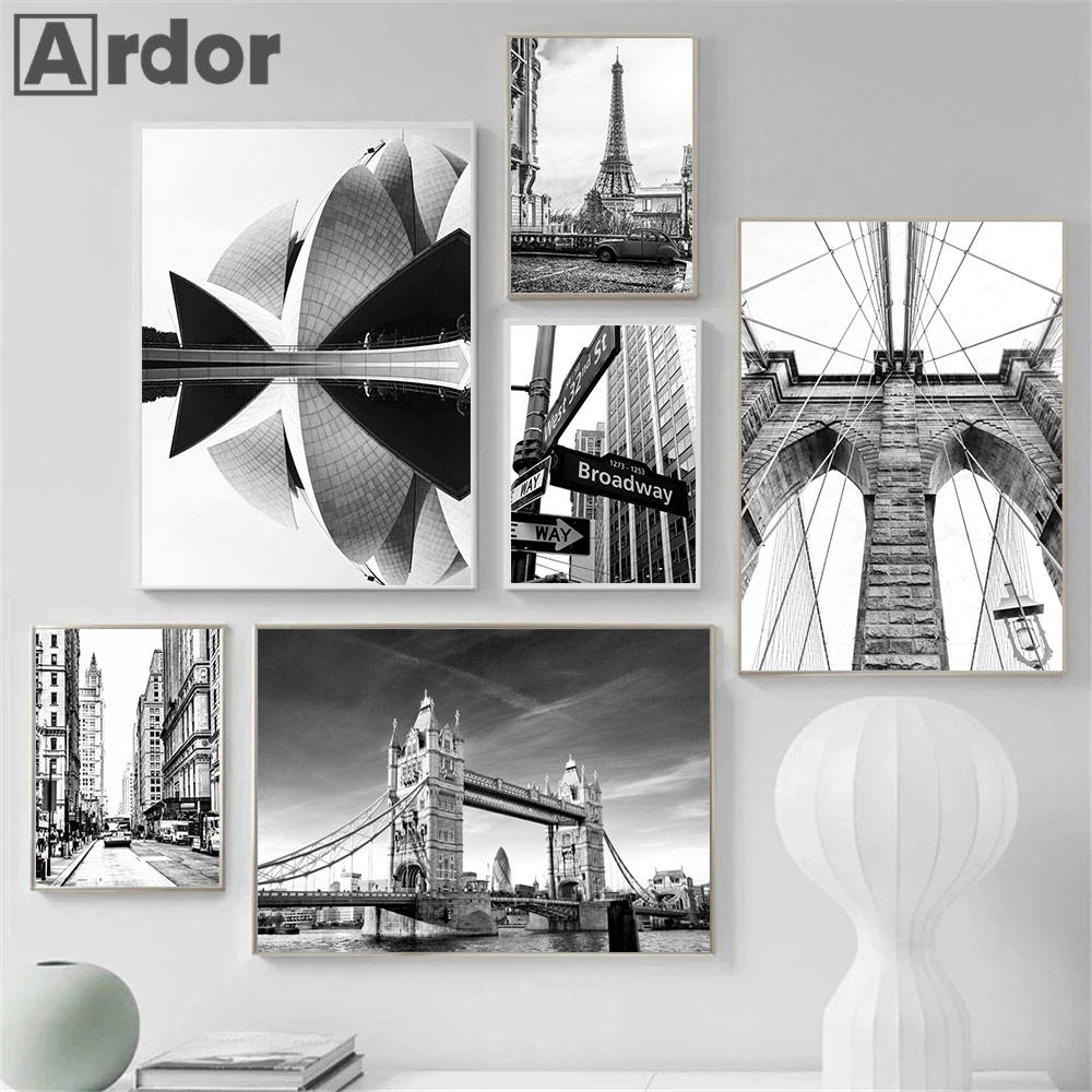 런던 시드니 뉴욕 유명한 도시 캔버스 회화 흑백 포스터 - Home Decor London 리뷰 및 가격