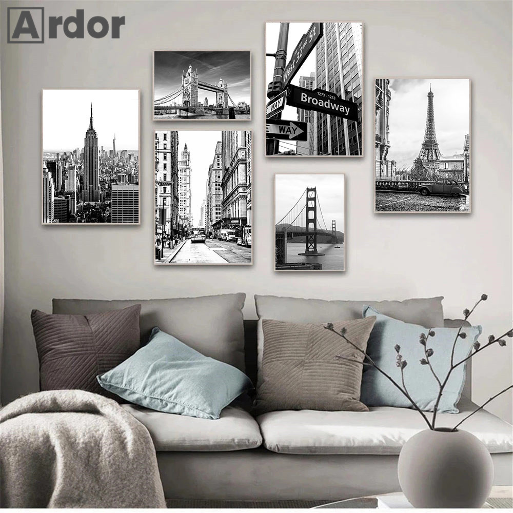 런던 시드니 뉴욕 유명한 도시 캔버스 회화 흑백 포스터 - Home Decor London 리뷰 및 가격