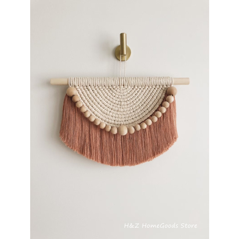 마크라메 벽걸이 태피스트리, 나무 구슬과 술, 수제 짠 - Yarn Home Decor 리뷰 및 가격