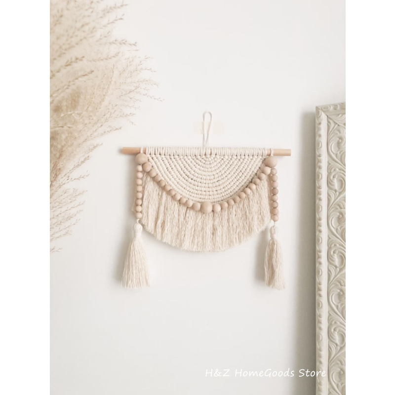 마크라메 벽걸이 태피스트리, 나무 구슬과 술, 수제 짠 - Yarn Home Decor 리뷰 및 가격